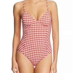 TORY BURCH Red and White Gingham One-Piece, Size Small
